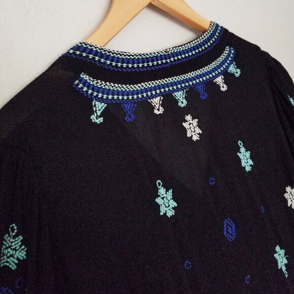 FREE PEOPLE Star Gazer Embroidered Boho Mini Dress Coverup Black XS Tunic $128 - Picture 11 of 16